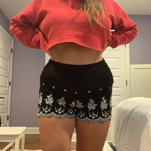 Black Shorts w/ White Embroidered Detail